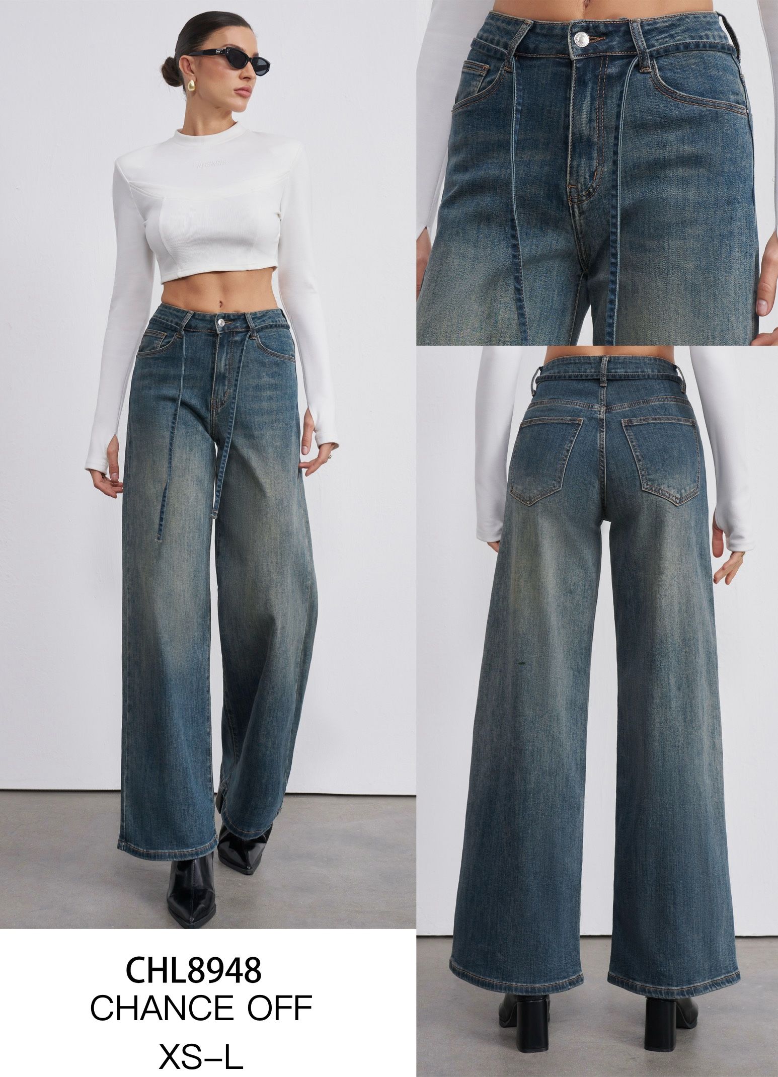 Spodnie Wide Leg z Wysokim Stanem