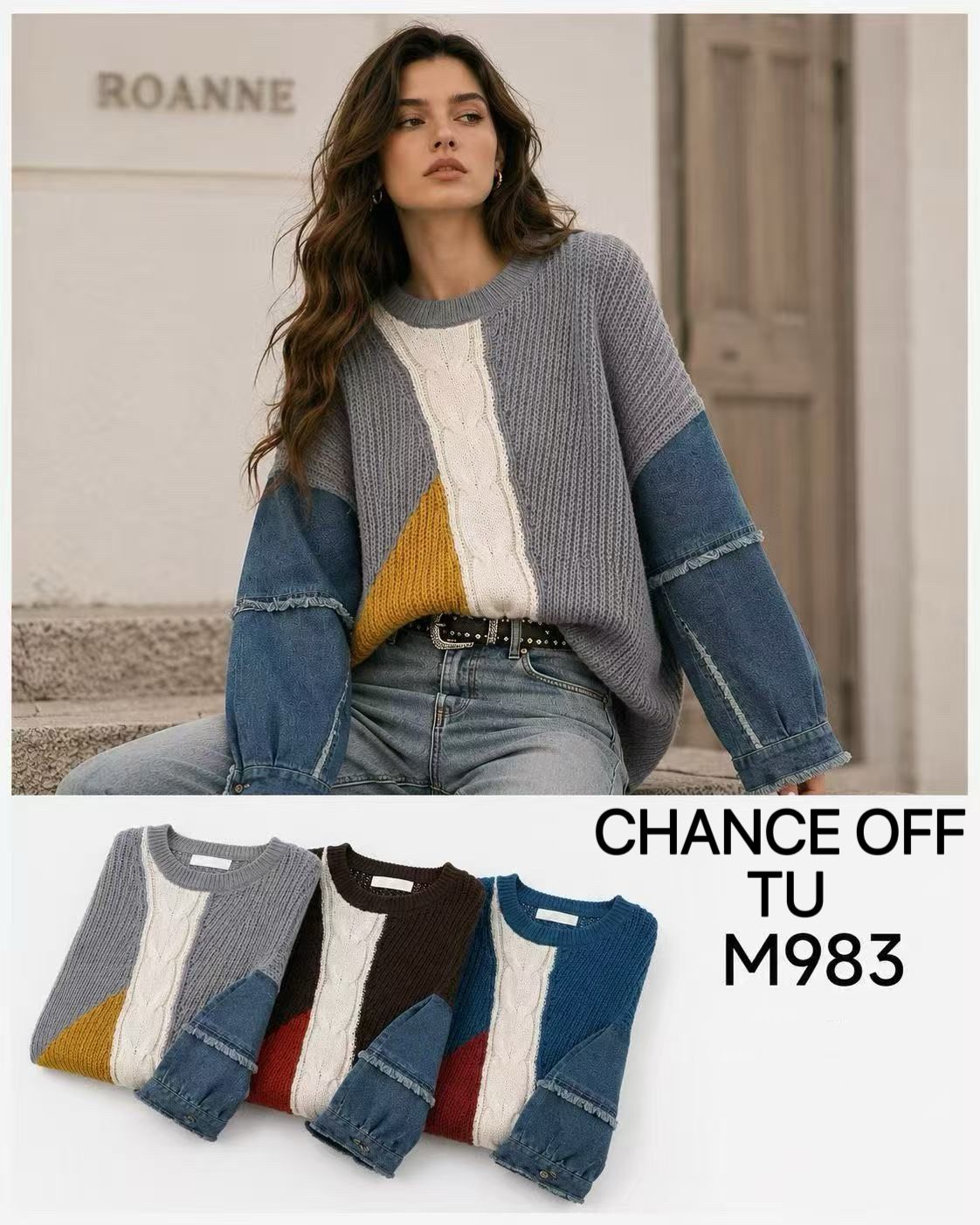 Sweter luźny z color-block