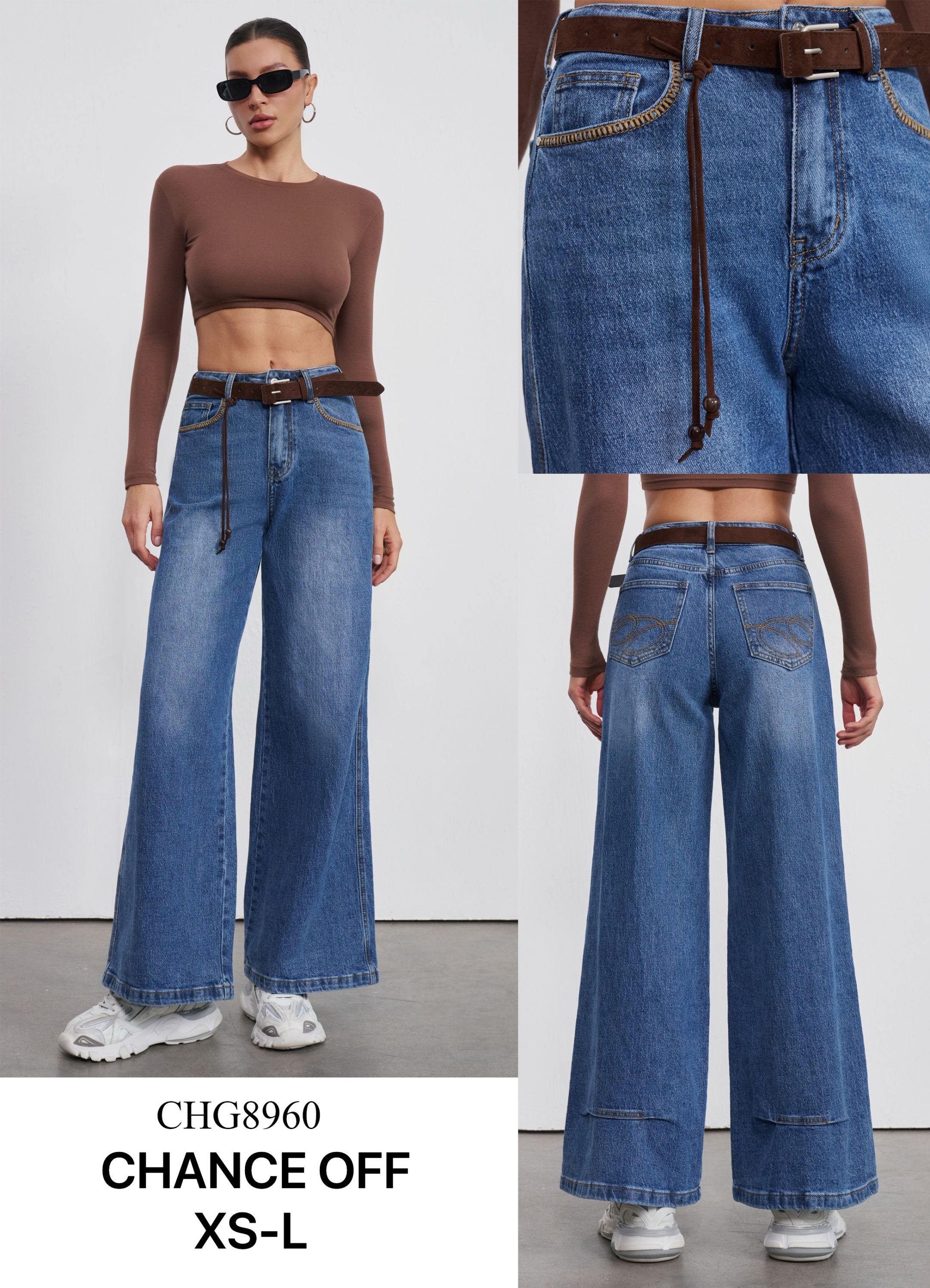 Spodnie Wide Leg z Haftem