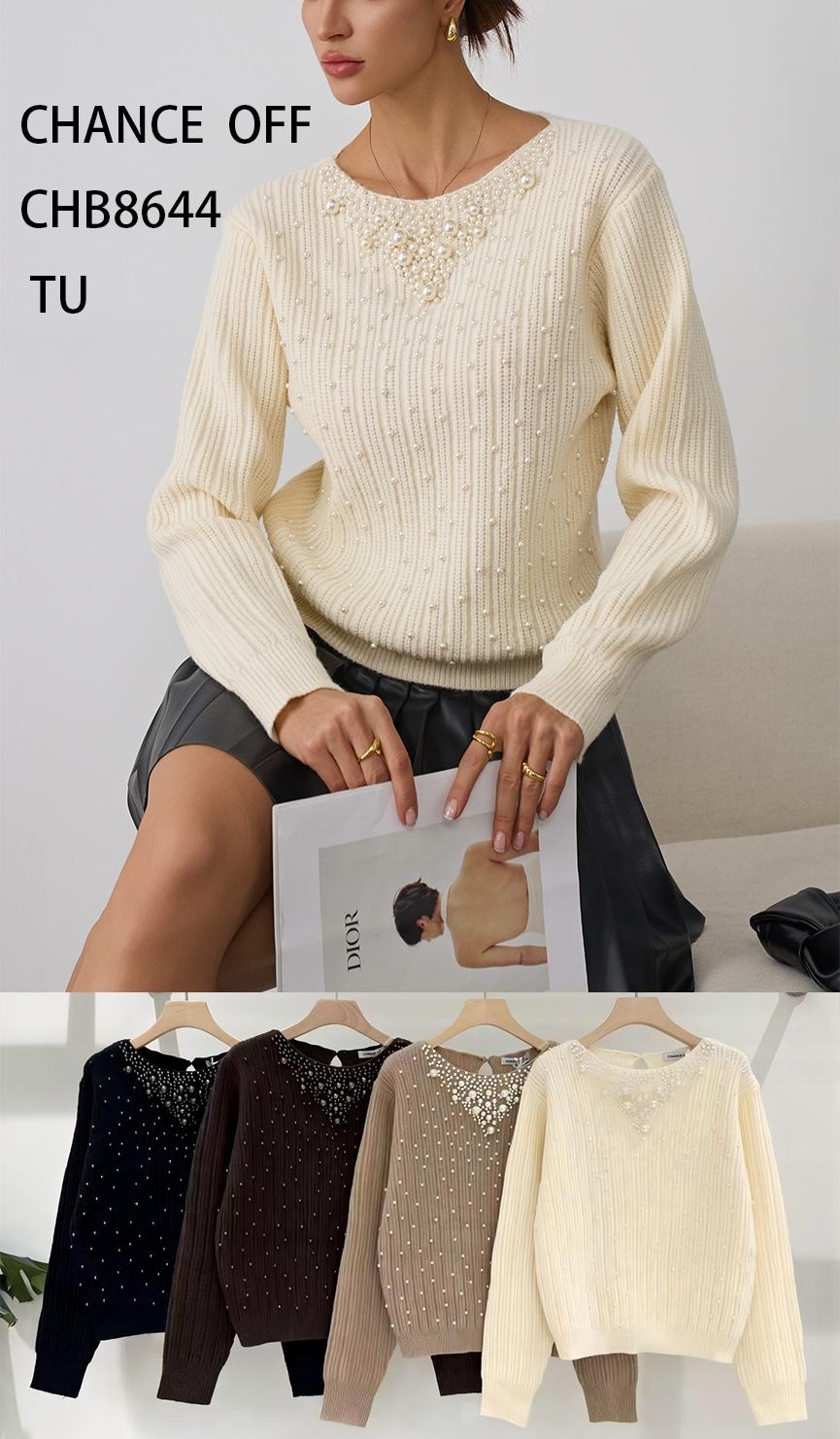 Sweter Prążkowany Ozdobny