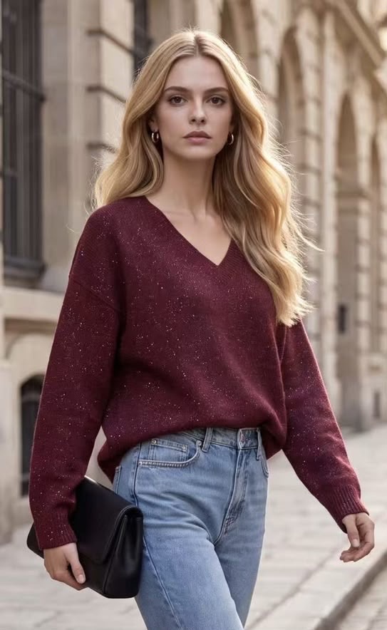 Sweter Luźny z Dekoltem V