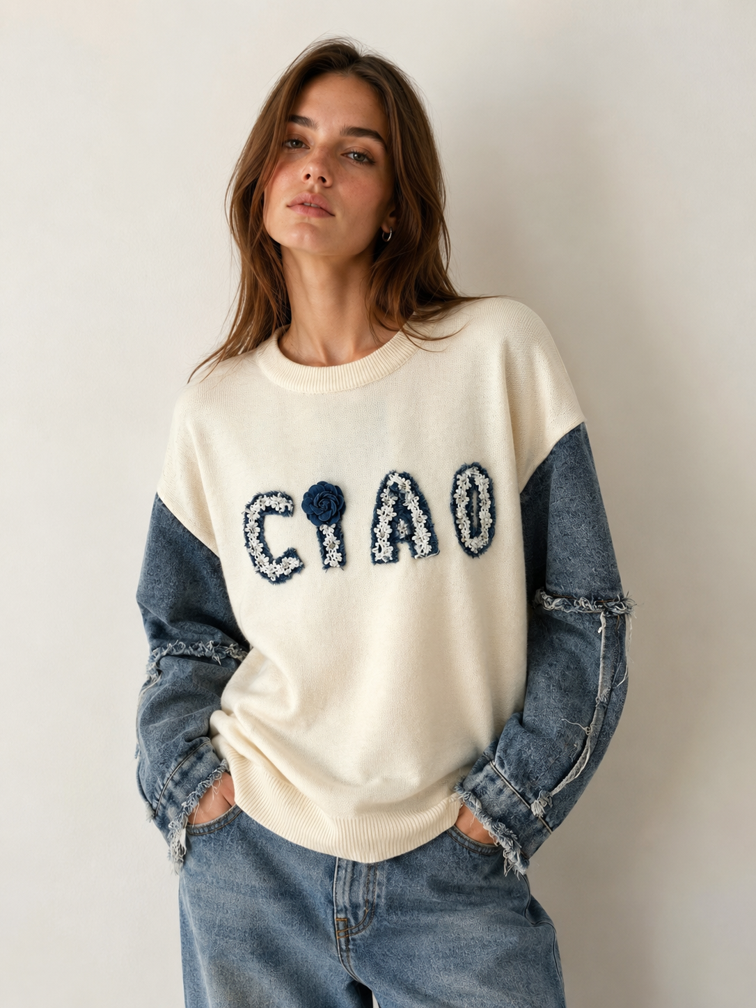 Sweter Oversize Z Haftem