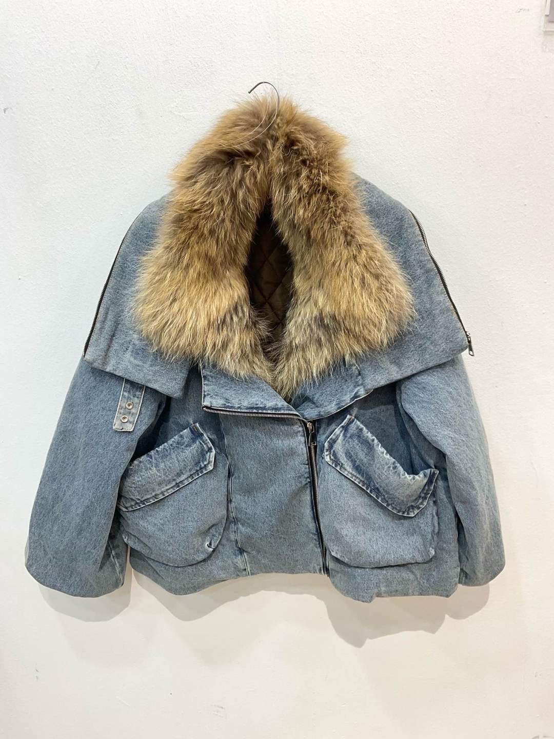 Kurtka Jeans Oversize z Kołnierzem