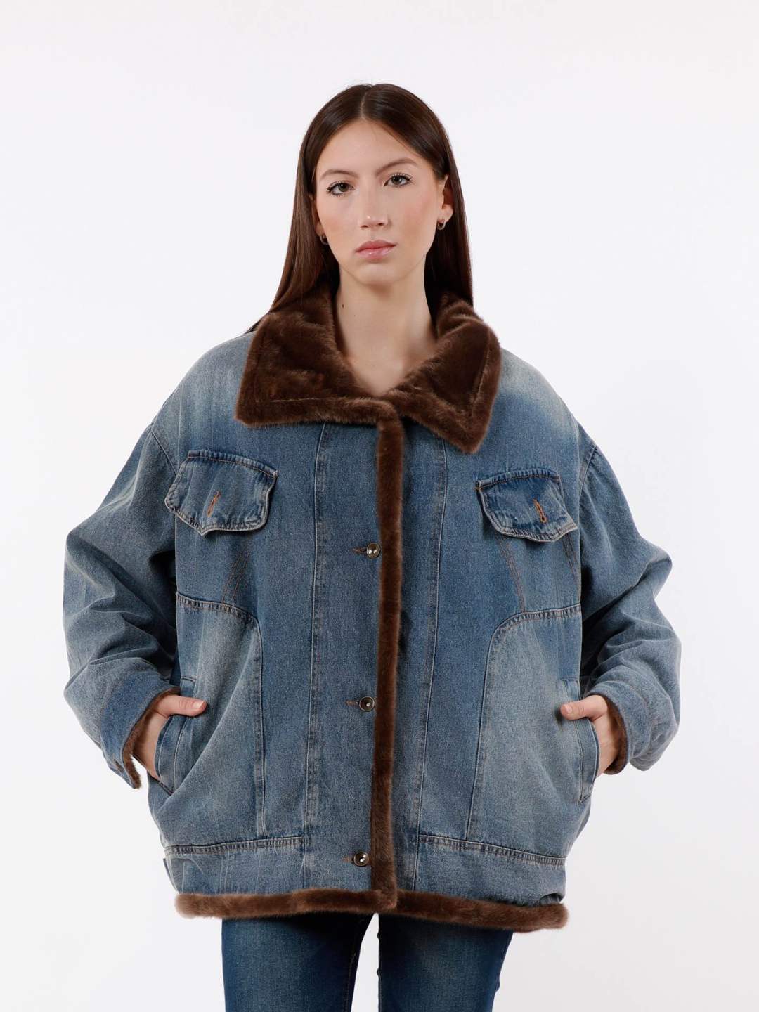 Kurtka Oversize z Kołnierzykiem