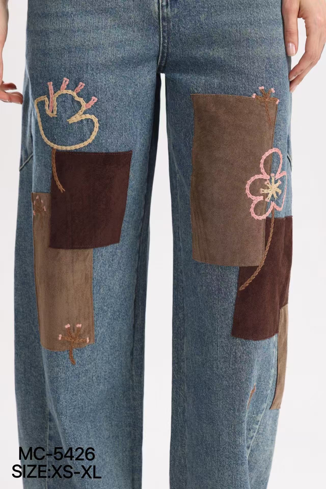 Spodnie Wide Leg z Haftem