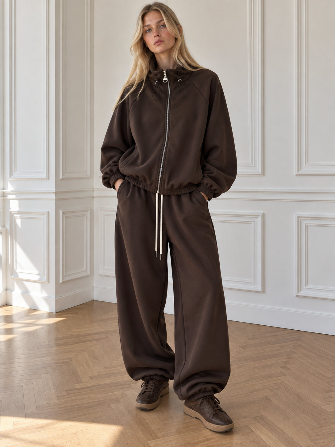 Komplet Joggery Oversize ze Stójką
