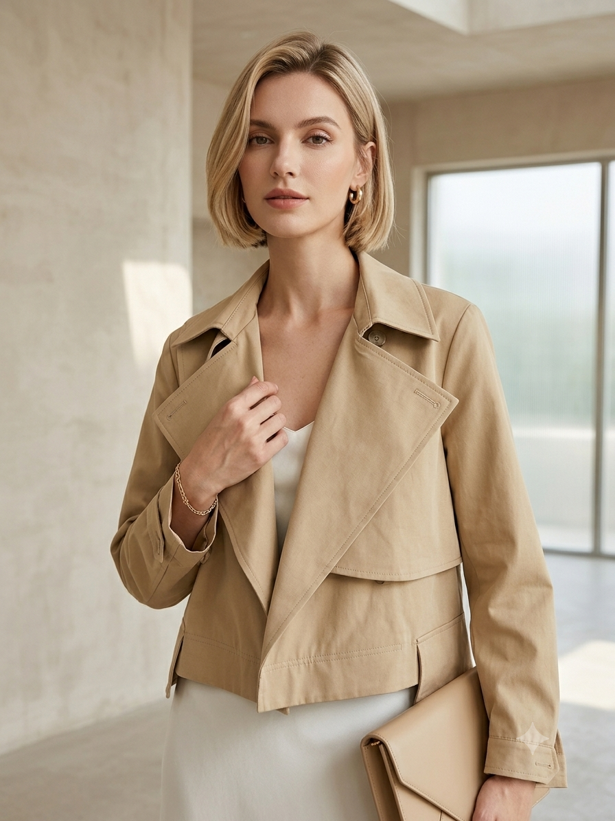 Kurtka Trencz Krótka Z Klapami