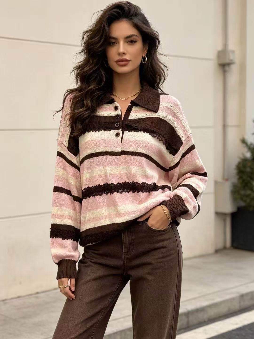 Sweter Polo w Paski