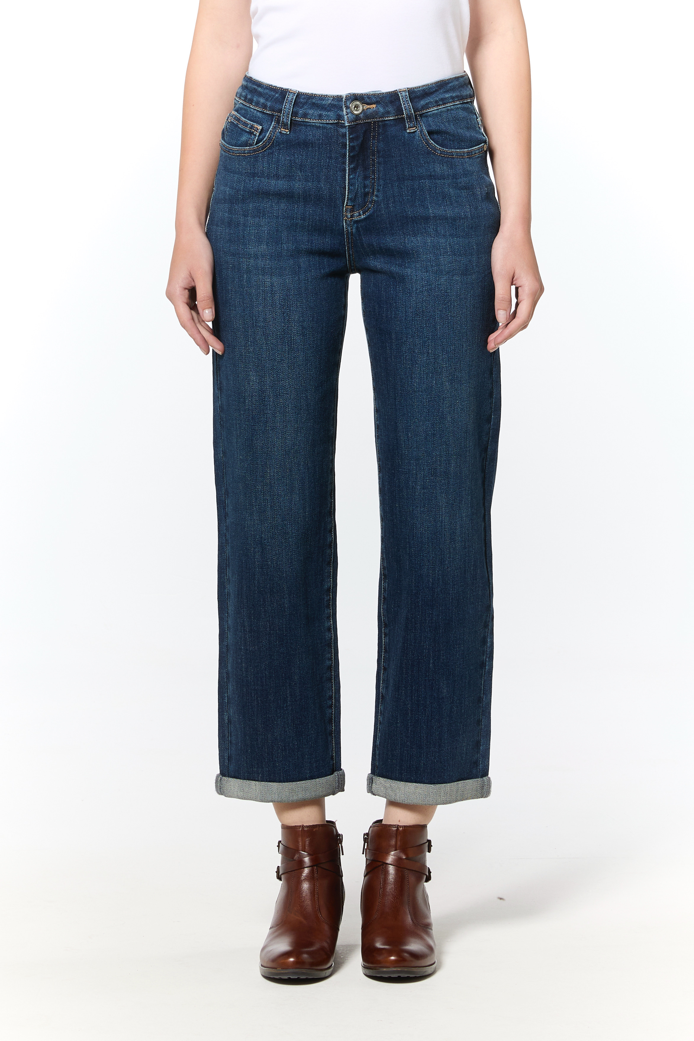 Spodnie Jeans Proste Wysoki Stan