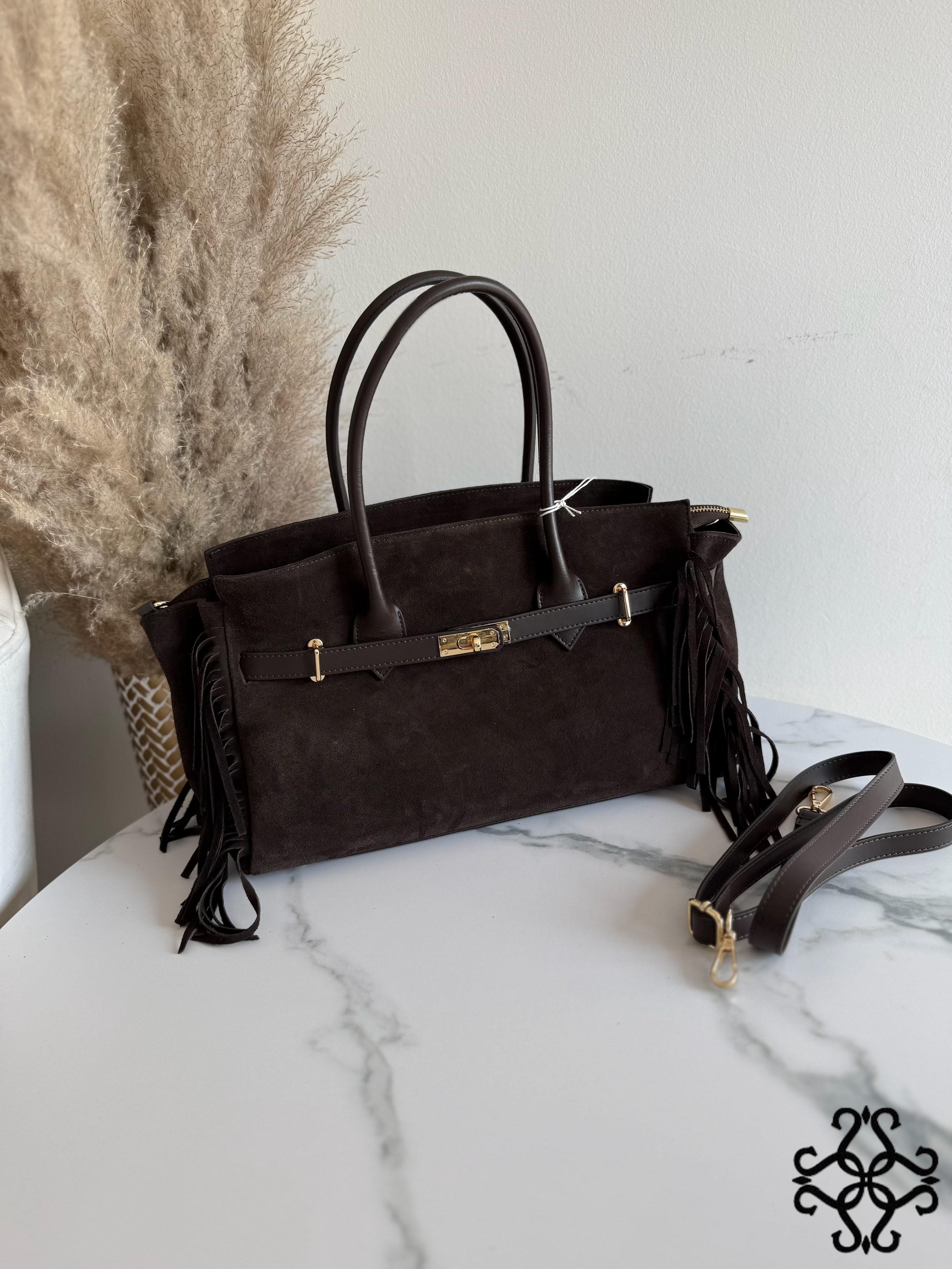 Torebka Shopper Zamszowa z Frędzlami