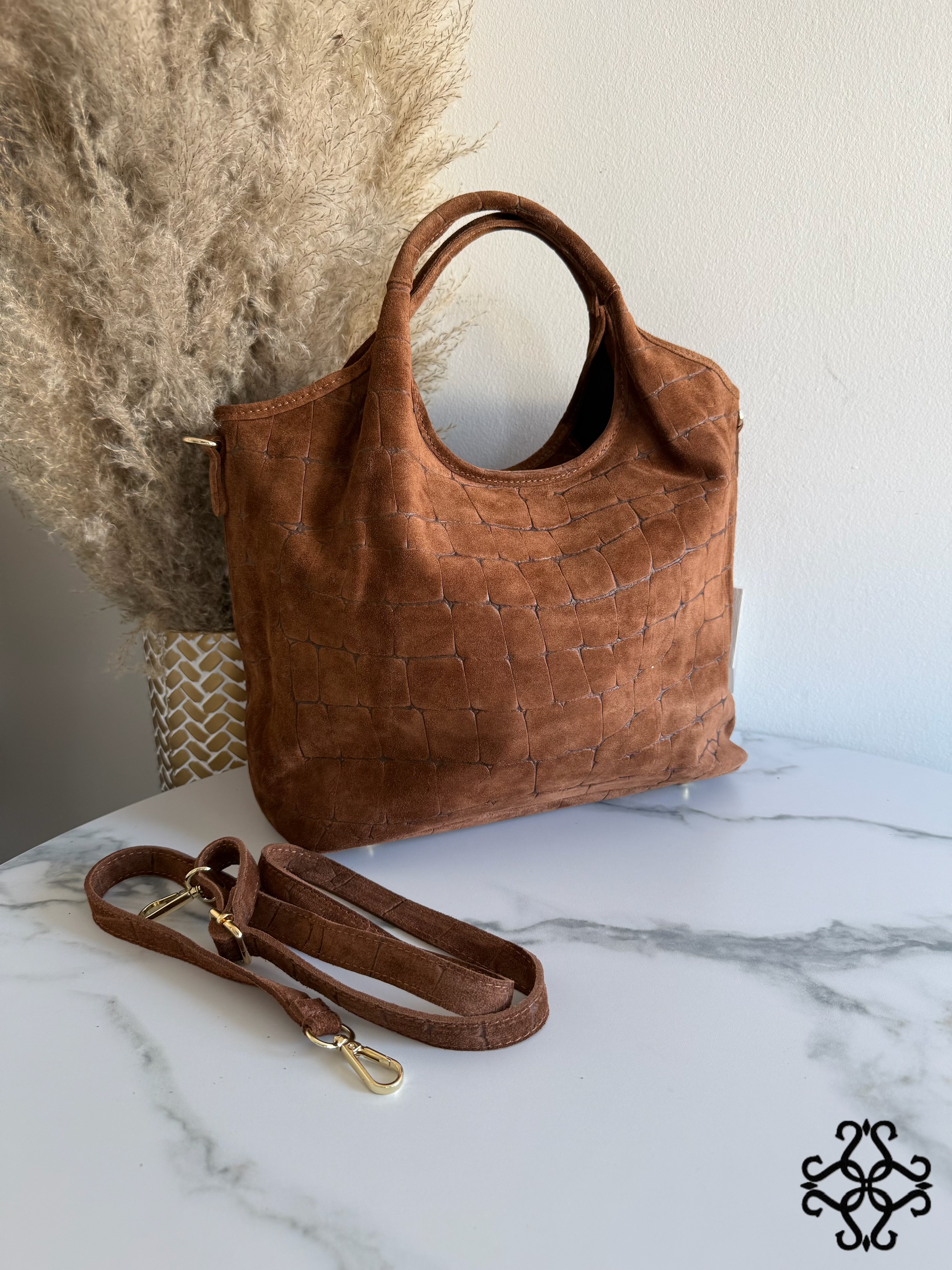 Torebka Shopper Zamszowa Tłoczona