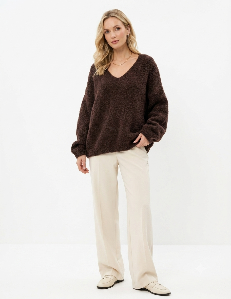 Sweter Oversize z Dekoltem V