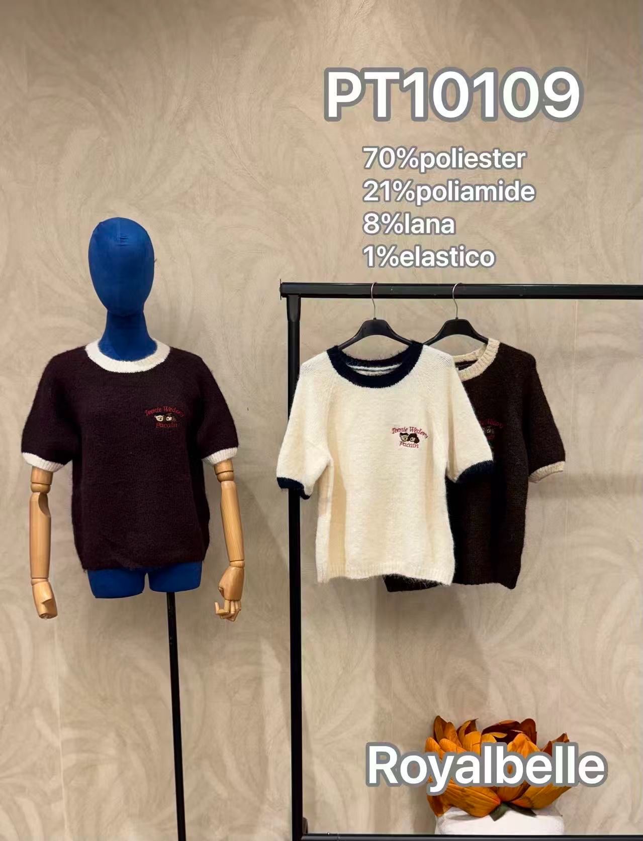 Sweter Krótki Rękaw z Haftem