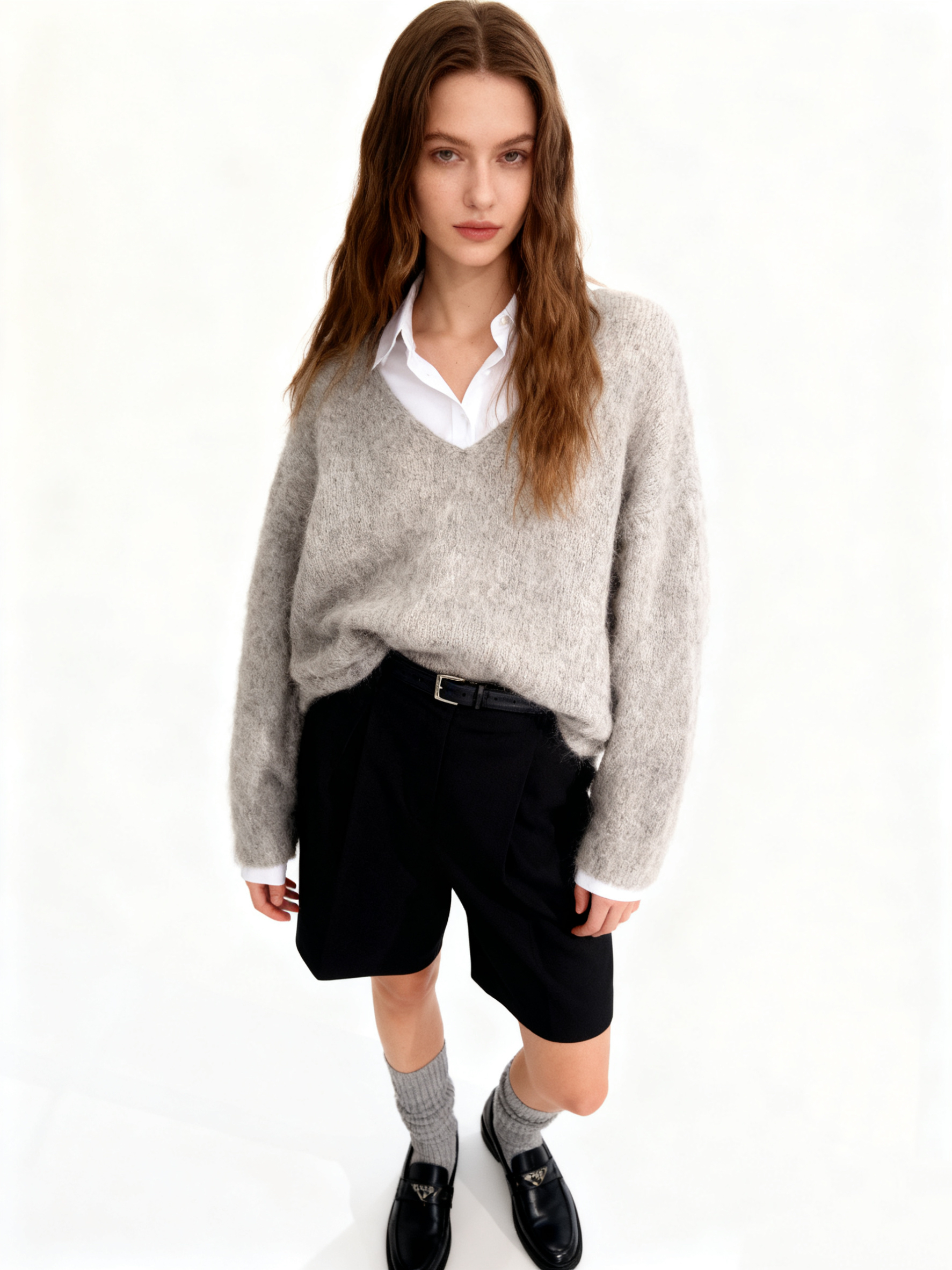 Sweter Luźny V-neck Do Bioder