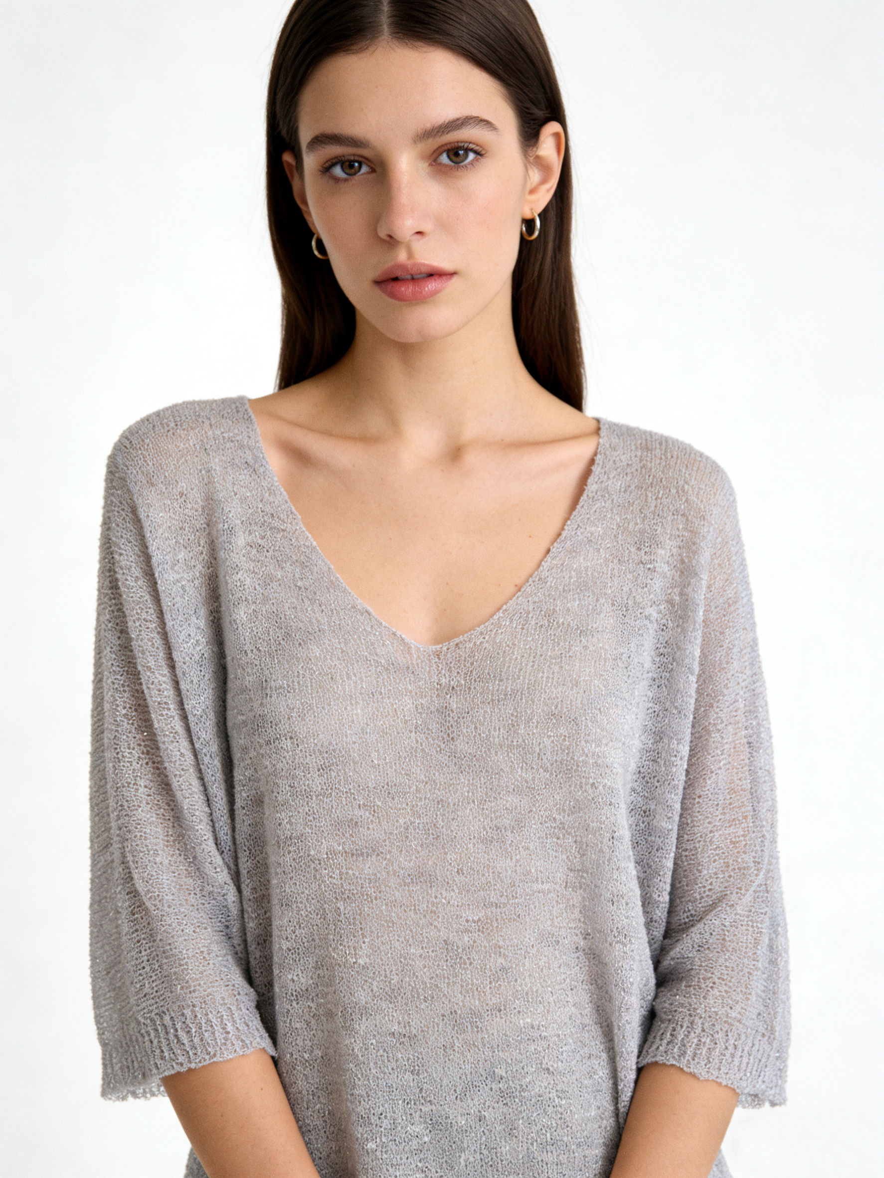 Sweter Luźny V-neck Do Bioder