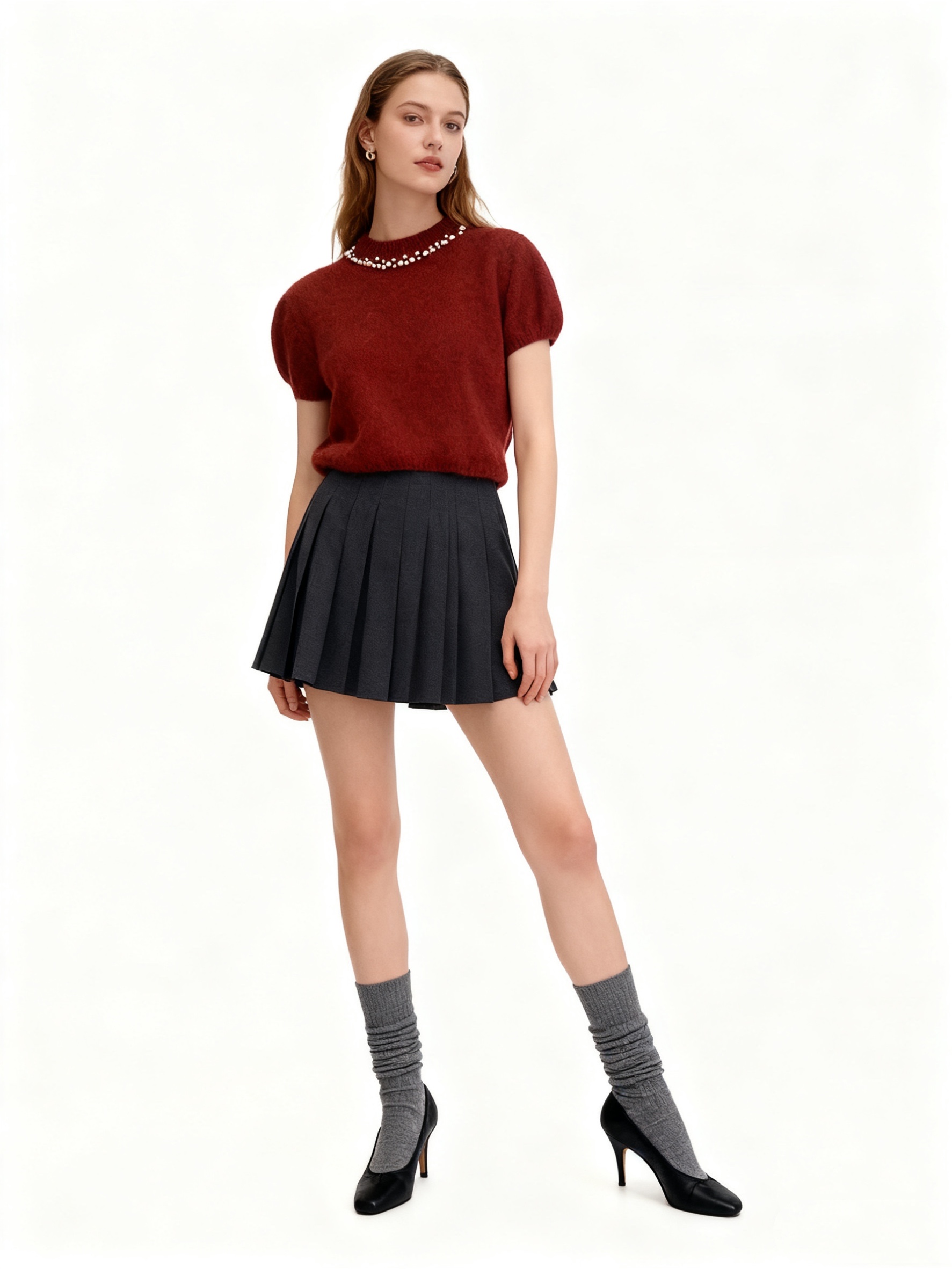 Sweter Krótki z Perełkami