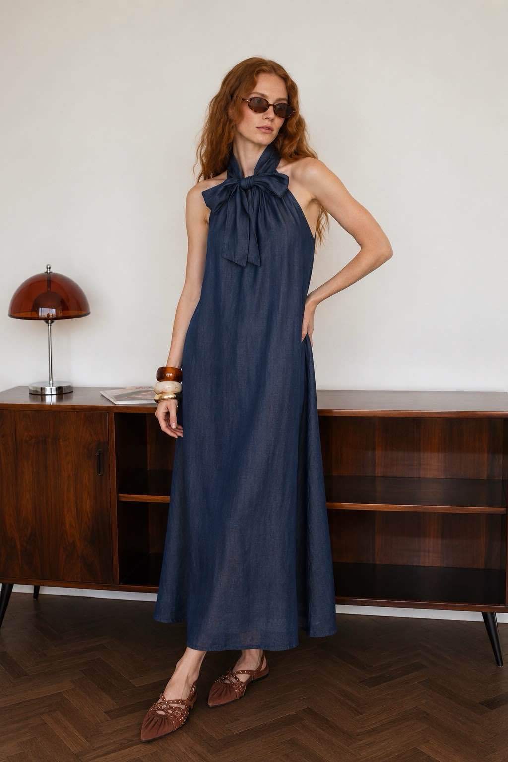 Sukienka Halter Maxi z Kokardą