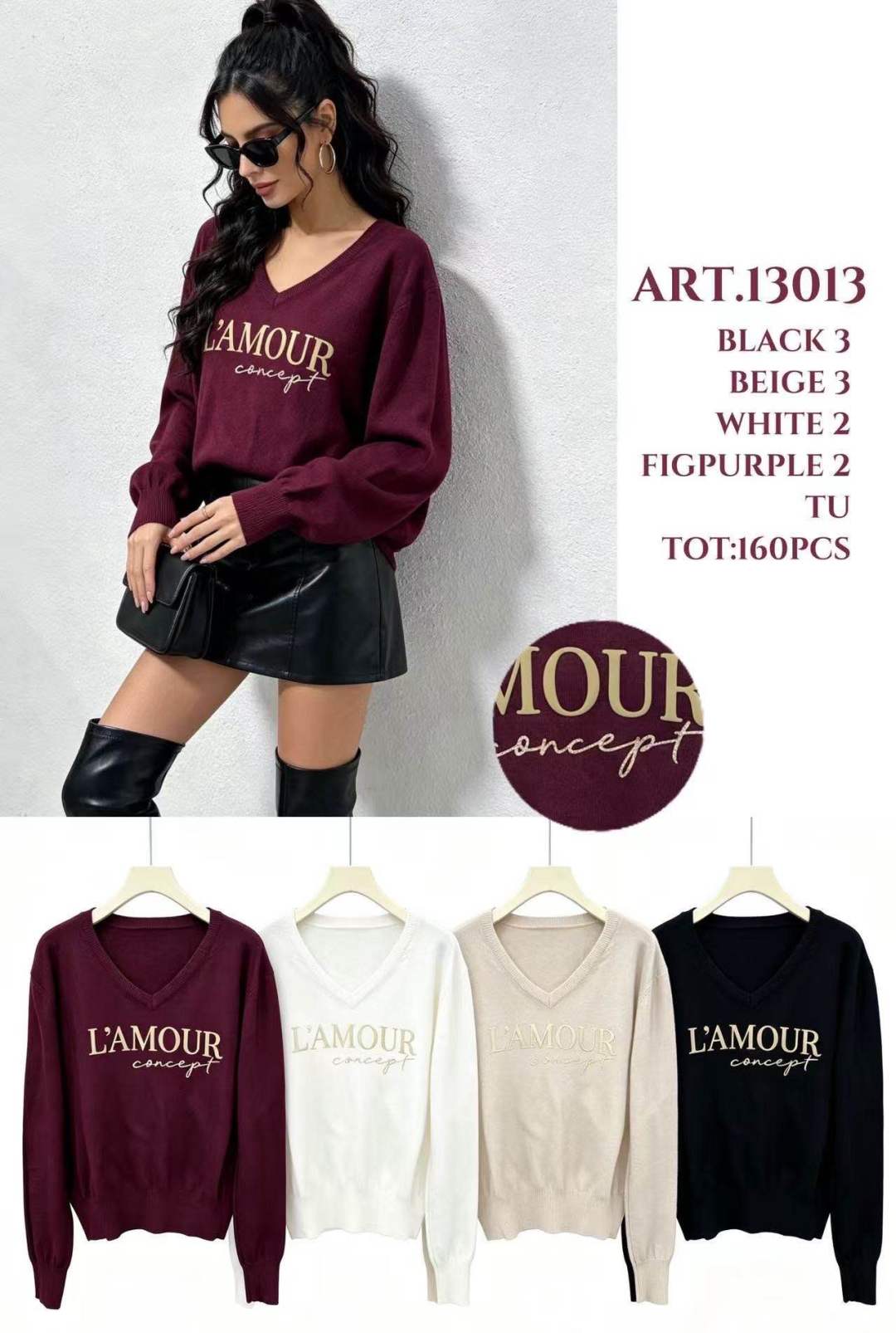 Sweter z Napisem V-neck
