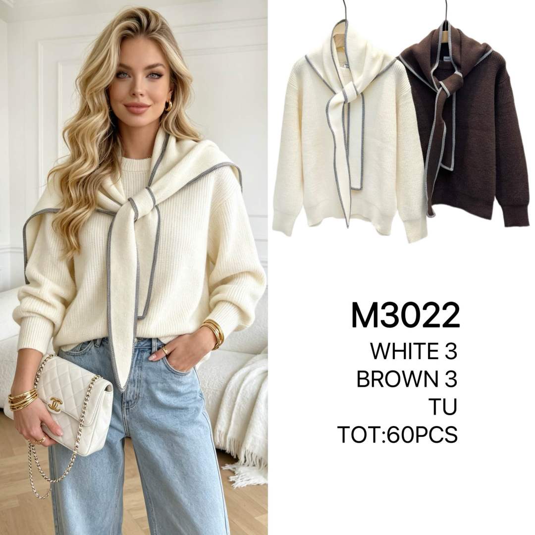 Sweter Prążkowany Okrągły Dekolt