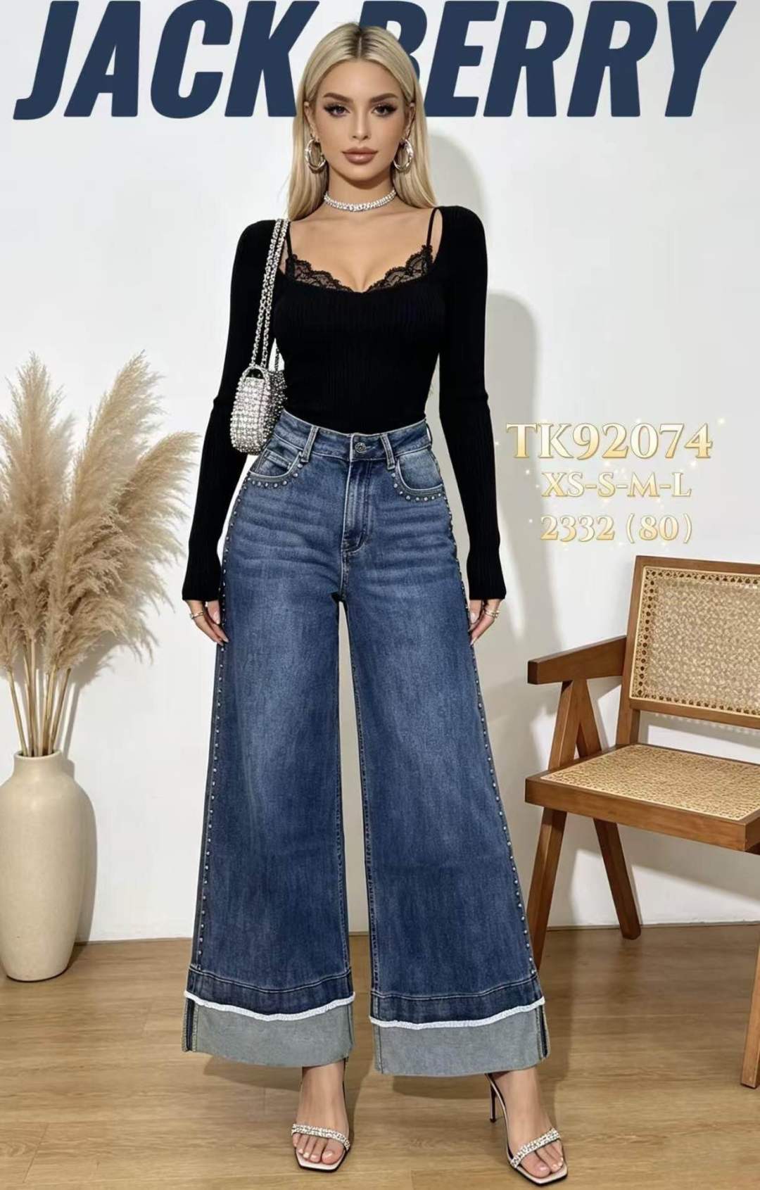 Spodnie Wide Leg z Ćwiekami