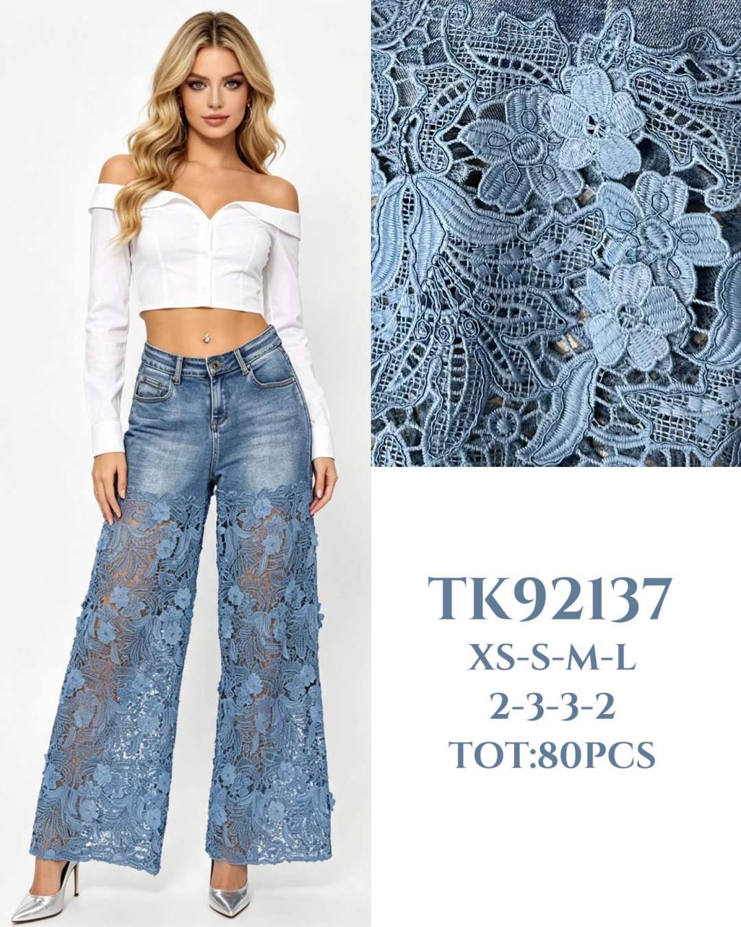 Spodnie Wide Leg z Koronką