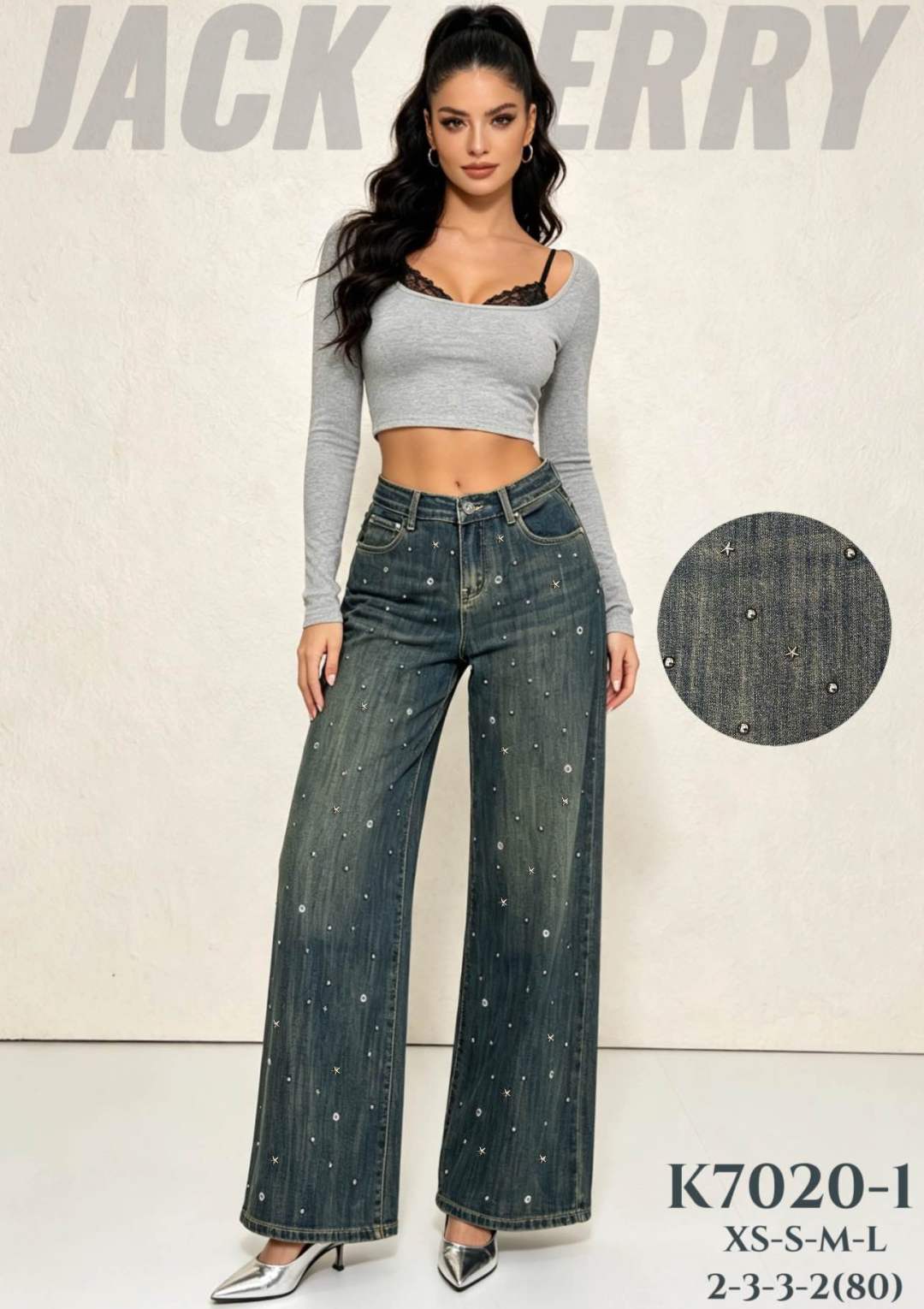 Spodnie Jeans Rozszerzane z Ćwiekami