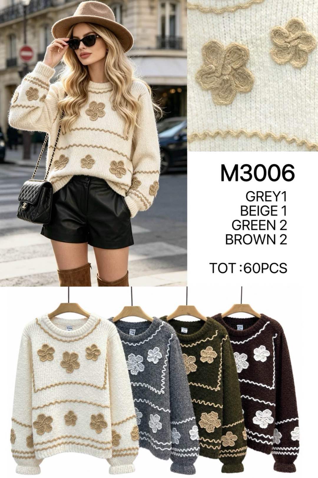 Sweter Luźny Z Kwiatami
