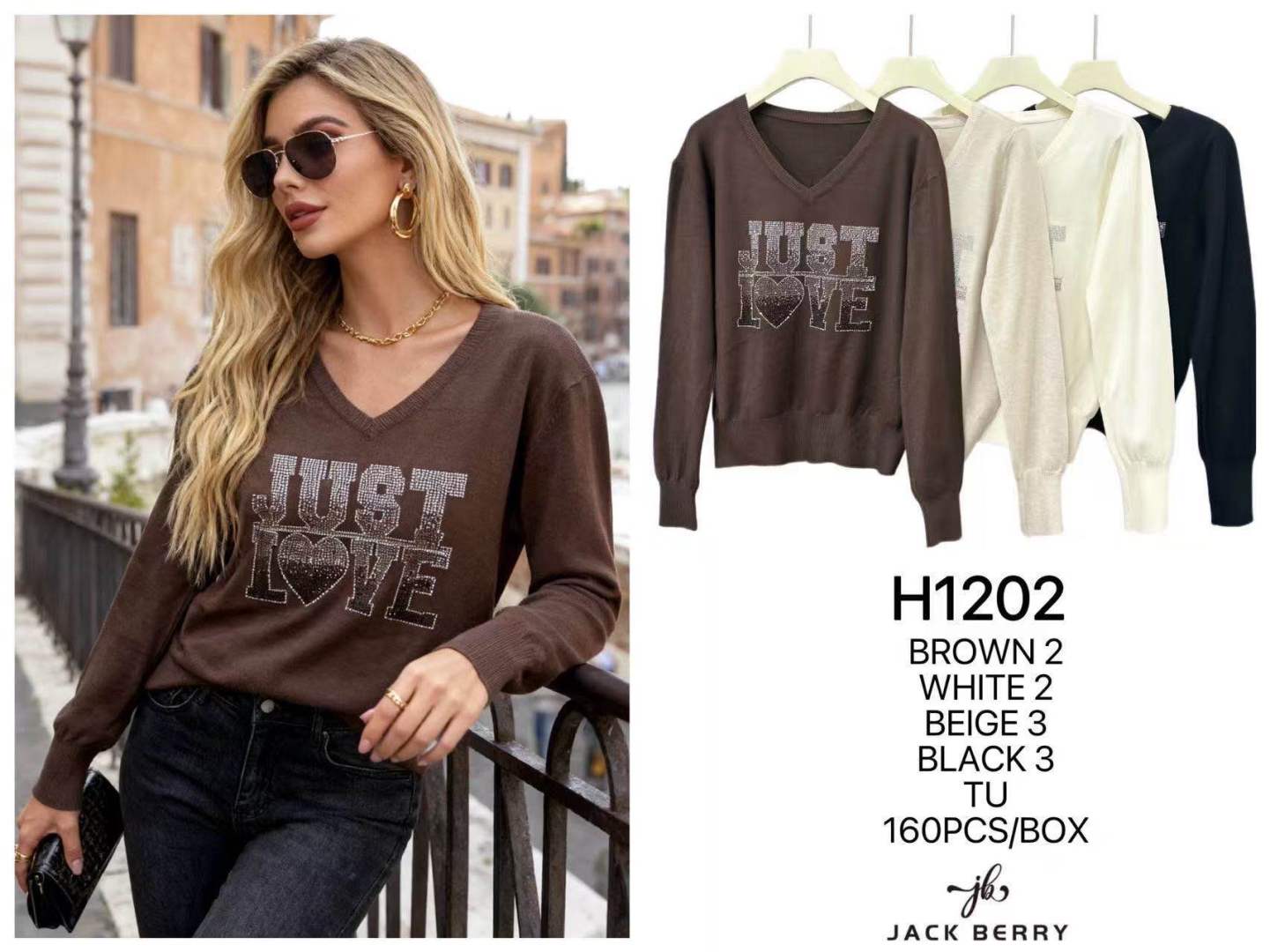 Sweter z dekoltem V i napisem