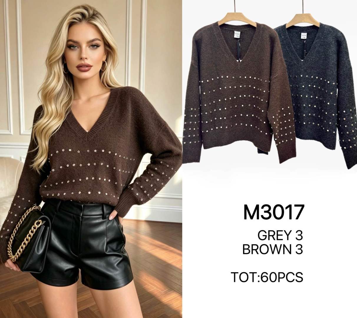 Sweter Luźny V z Ćwiekami