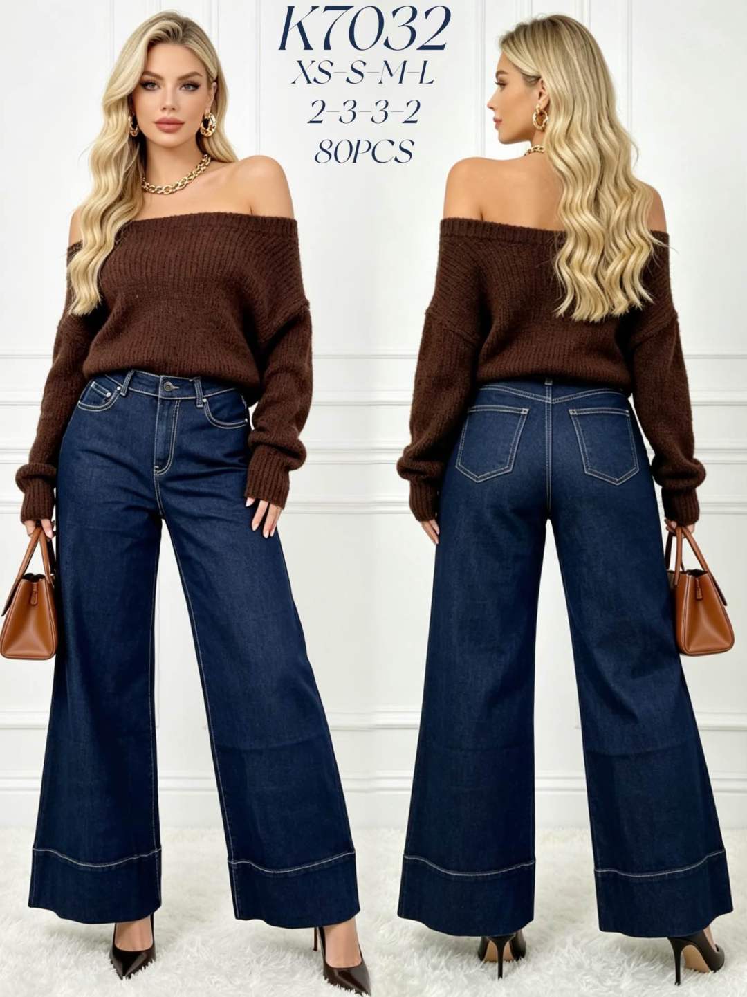 Spodnie Jeans Rozszerzane High Waist