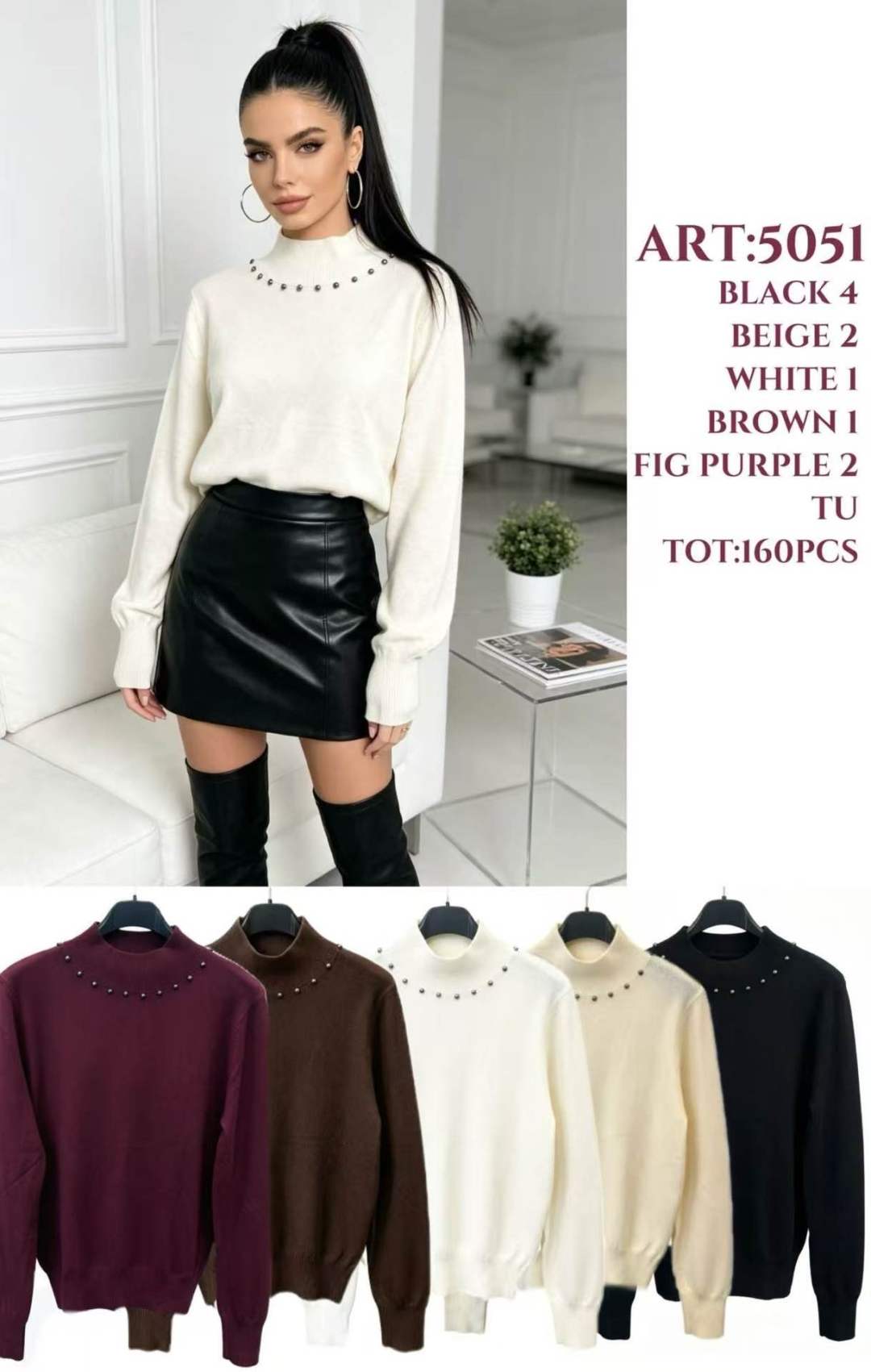 Sweter Półgolf Z Ćwiekami