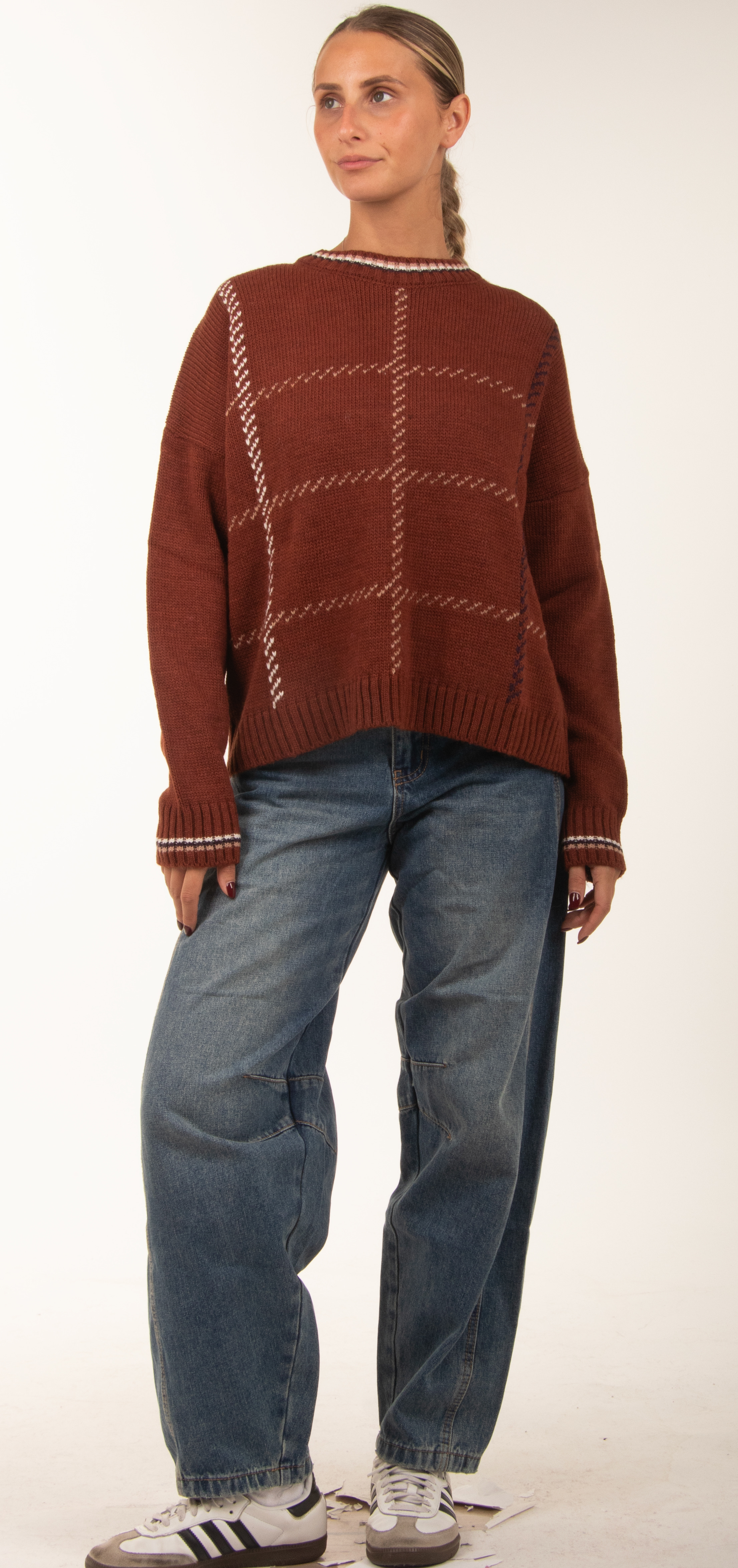Sweter Luźny W Dużą Kratę