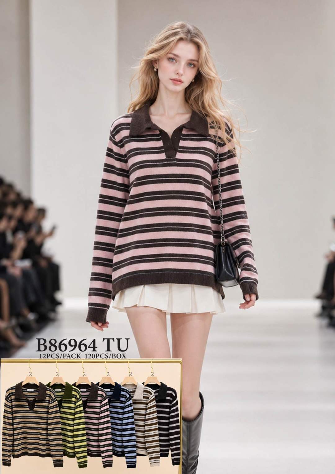 Sweter Polo w Paski