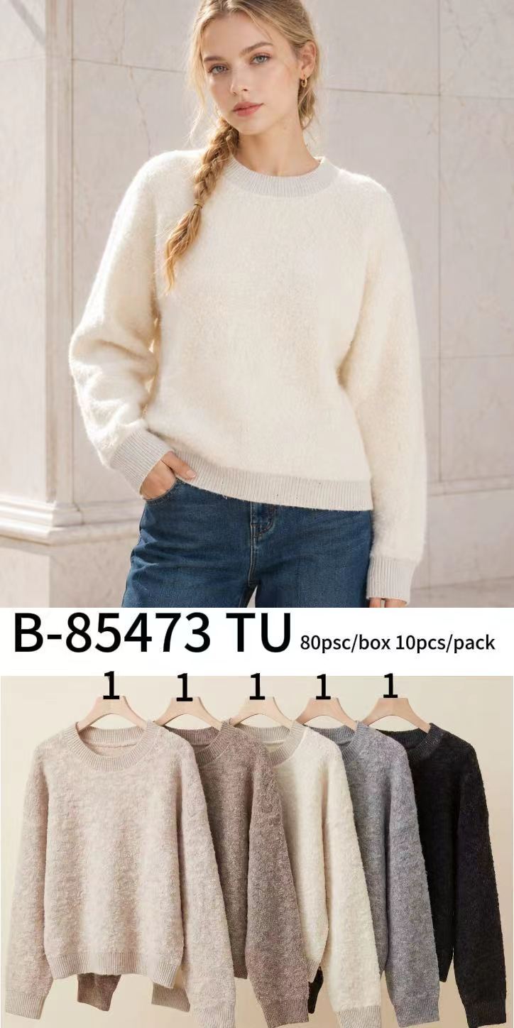 Sweter Puszysty Okrągły Dekolt