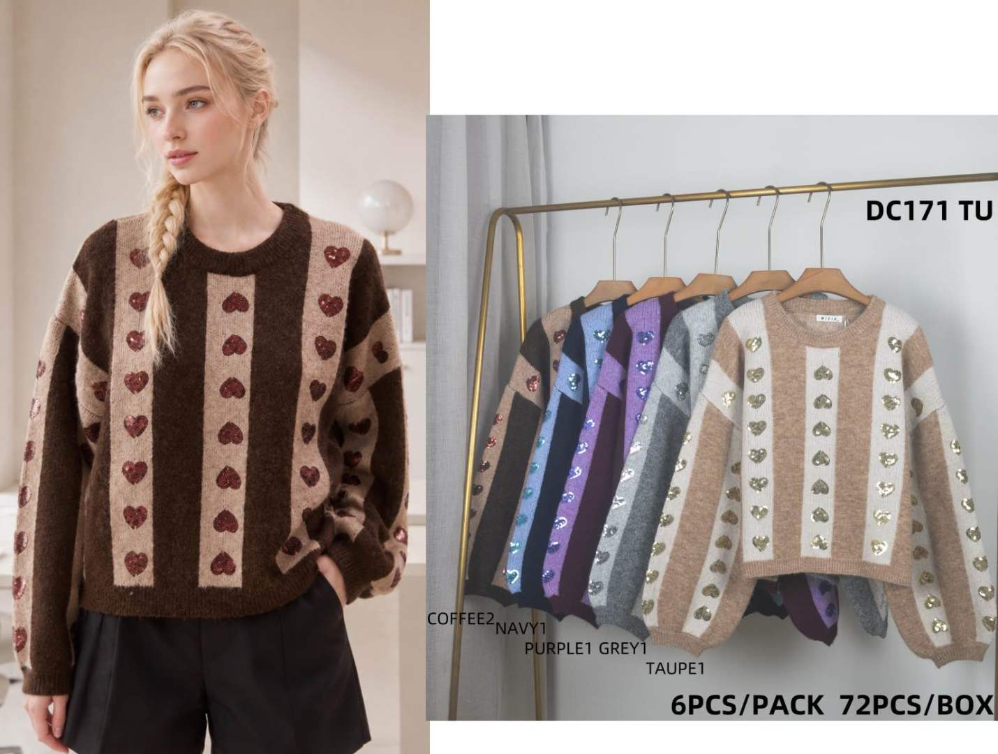 Sweter Prosty Z Serduszkami