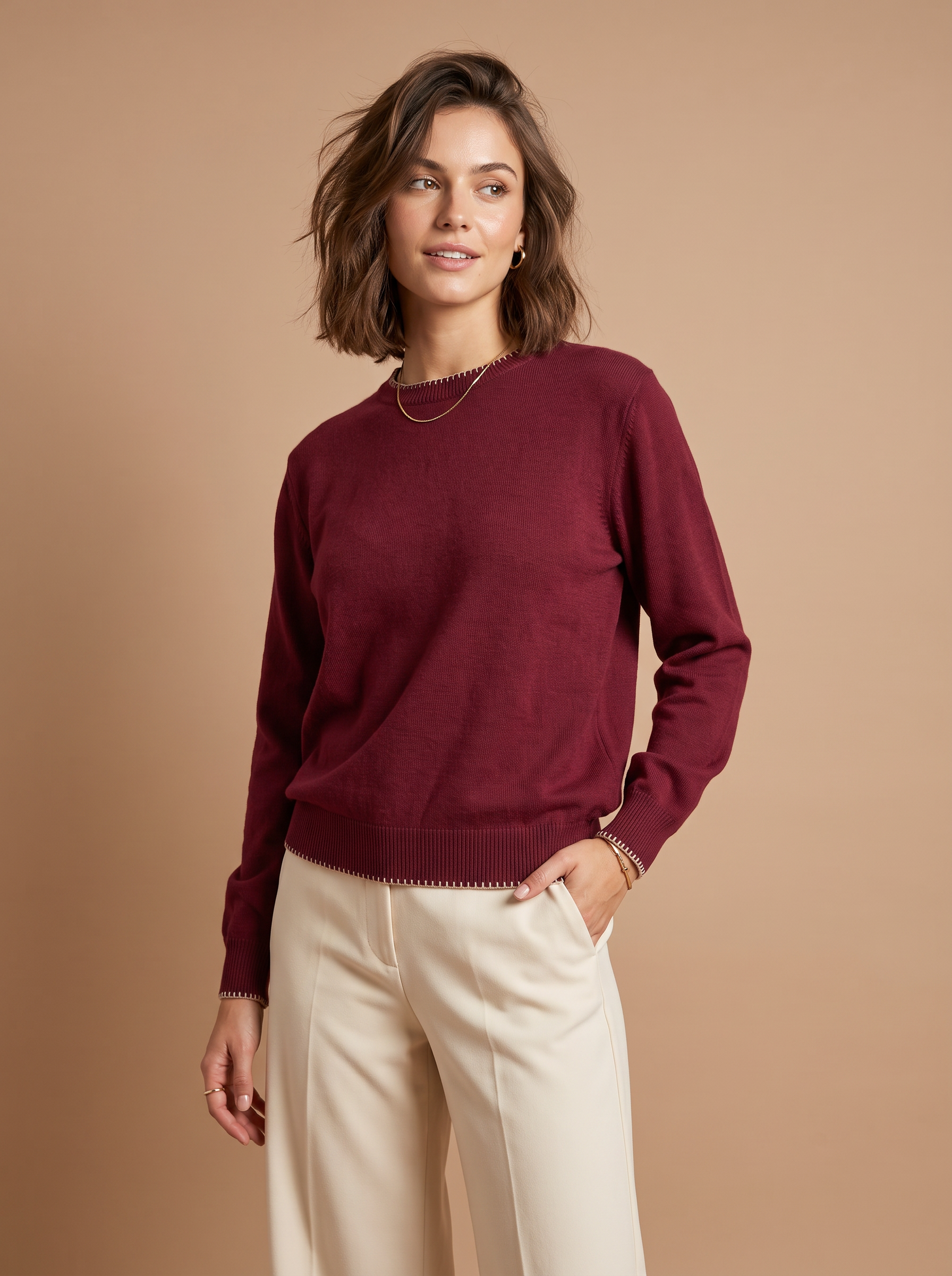 Sweter Okrągły Z Kontrastem