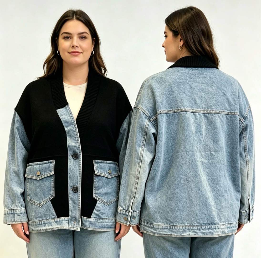 Kurtka Oversize Denim z Kieszeniami