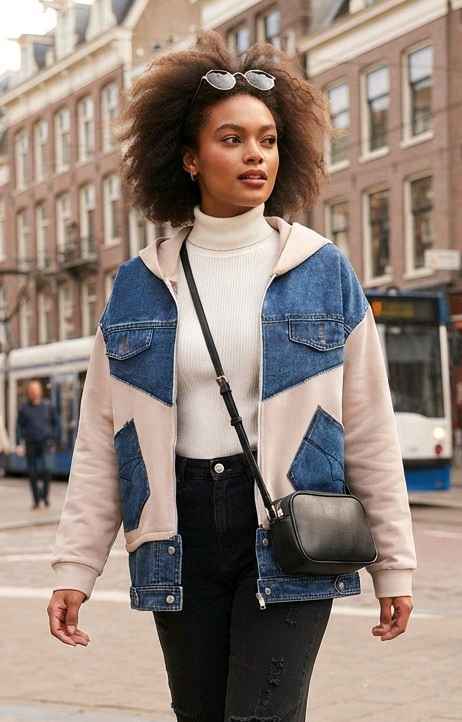 Kurtka z Kapturem Denim Patchwork