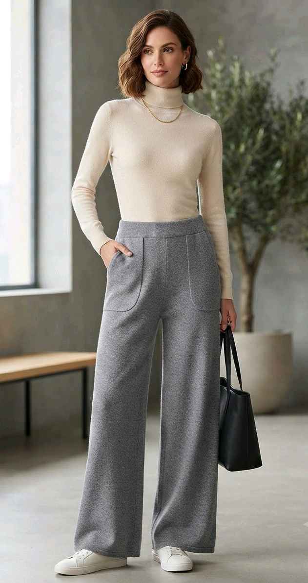 Spodnie Wide Leg Z Wysokim Stanem