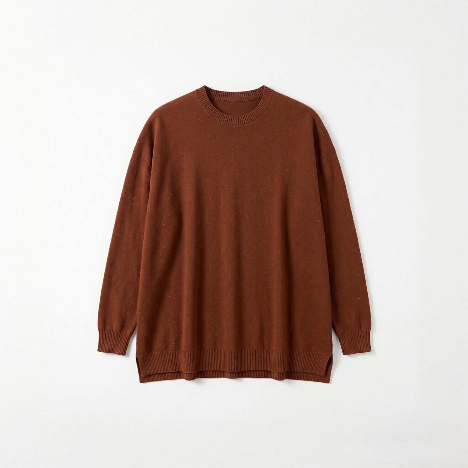 Sweter Oversize Wydłużony z Okrągłym Dekoltem