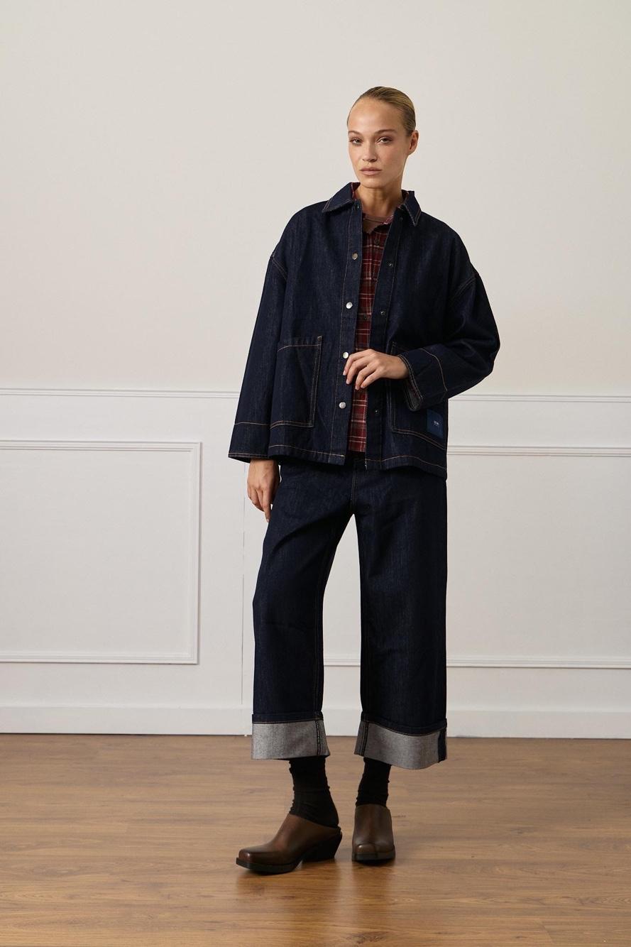 Kurtka Oversize Jeansowa Kołnierzyk