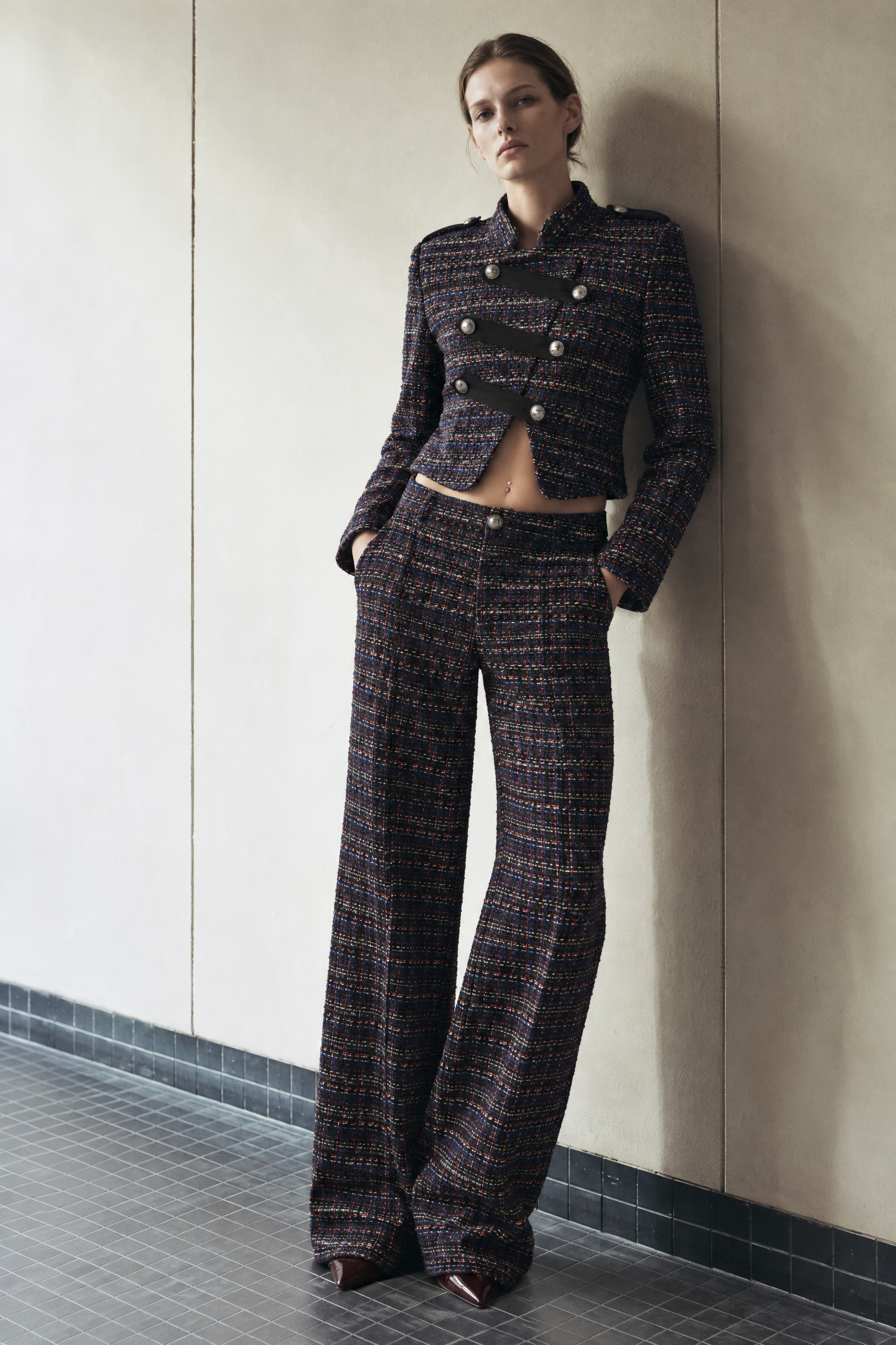 Kurtka Cropped Tweed Stójka