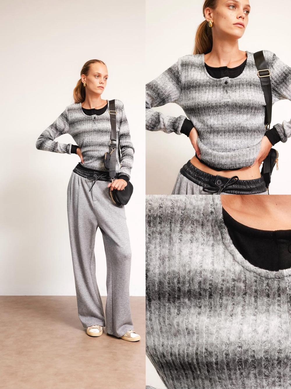 Sweter Prążkowany Z Guzikami